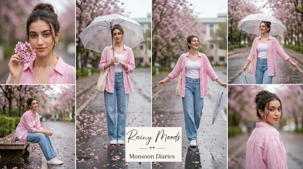 Ultra-Realistic Monsoon Diaries Fashion Collage Prompt