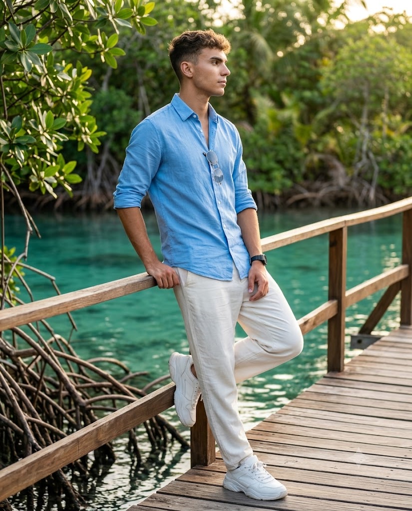 Ultra-Realistic Tropical Boardwalk Lifestyle Portrait Prompt