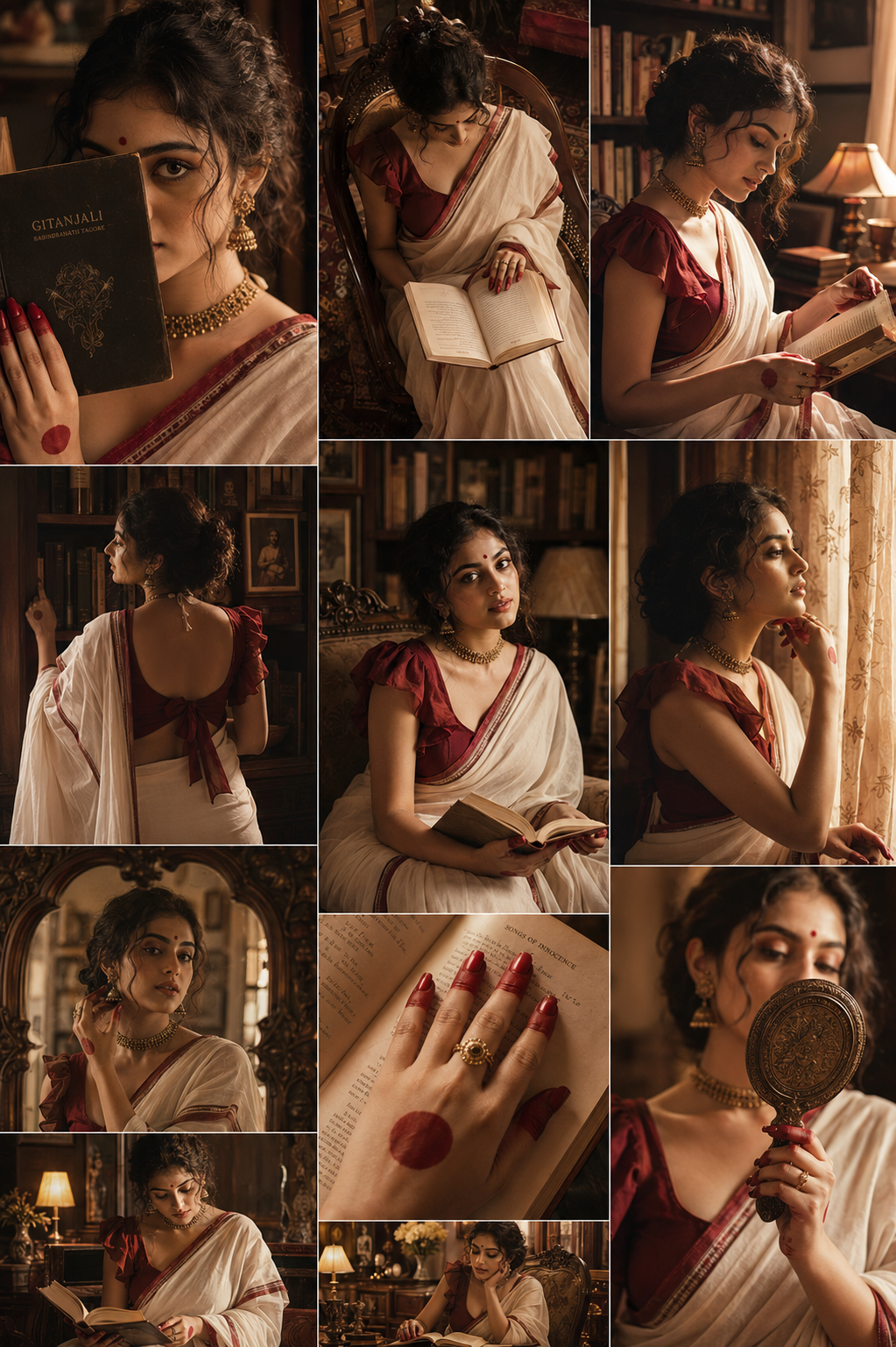 Vintage Literary Reflections in Warm Tones Sarees Prompt