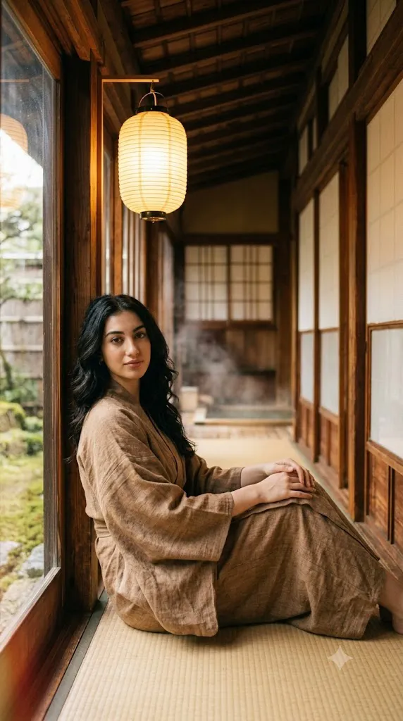 Warm Japanese Ryokan Editorial Portrait Prompt