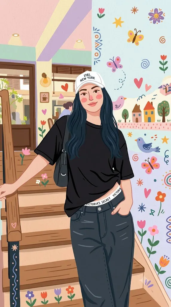 Whimsical Folk Flat Illustration Portrait Prompt