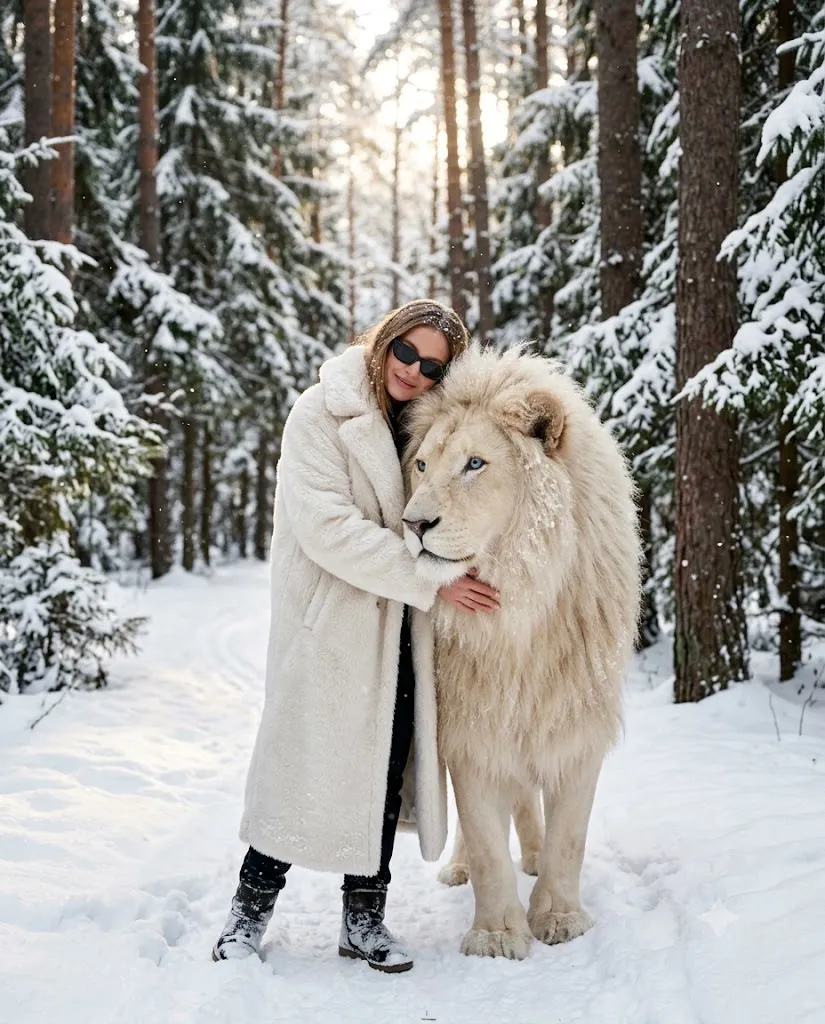 Winter White Lion Fashion Editorial Portrait Prompt